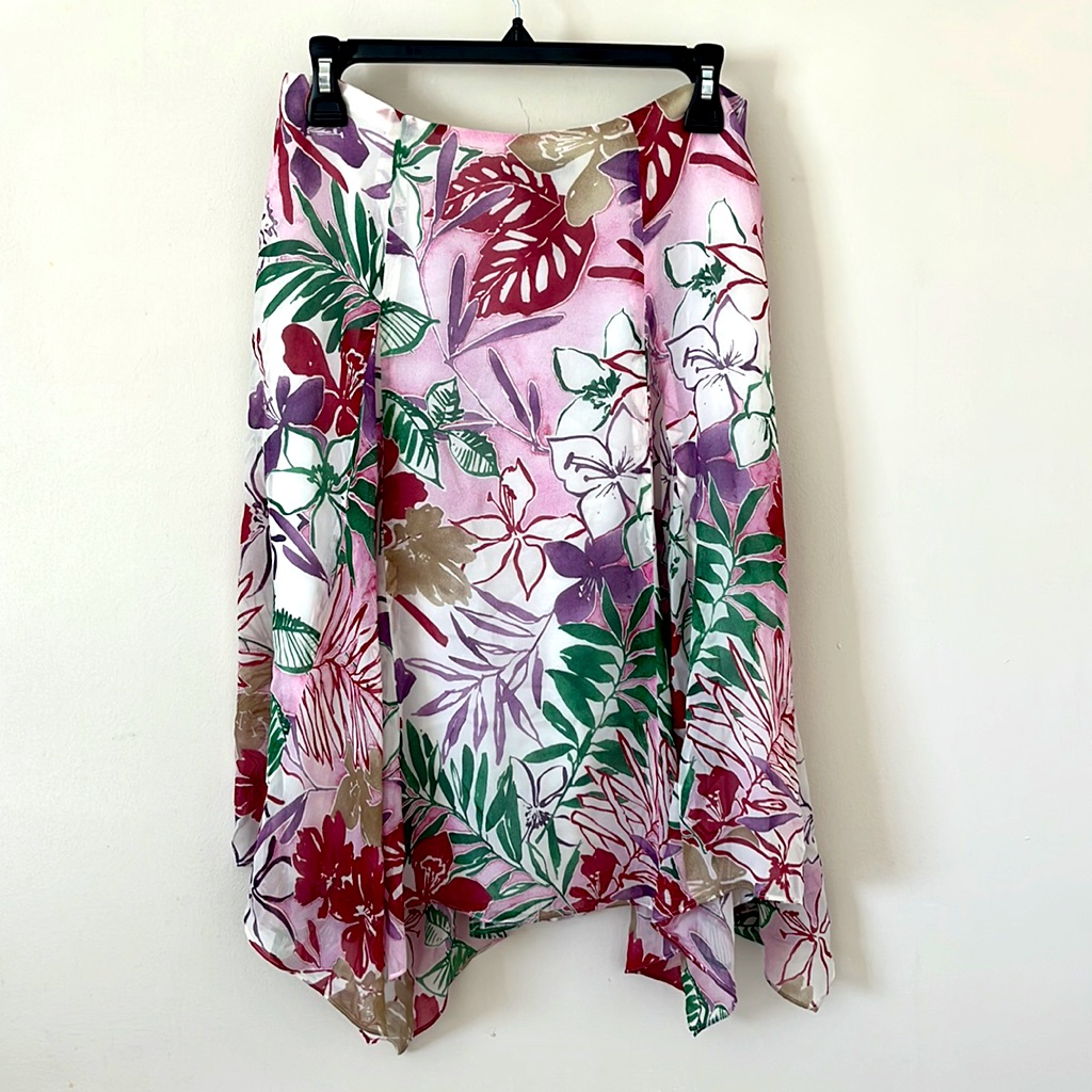 Brand New Kenneth Cole New York Asymmetrical Floral Silk Skirt Size 4